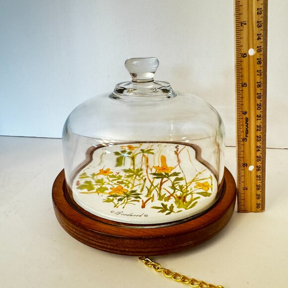 Goodwood Vintage Cheese Tray Wood Tile with Knife Chain Dome Yellow Green - Picture 9 of 12